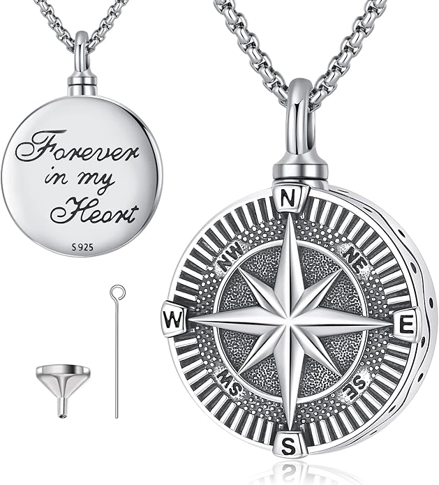 Compass Necklace for Women Men 925 Sterling Silver Pendant Urn Necklaces for by Eusense