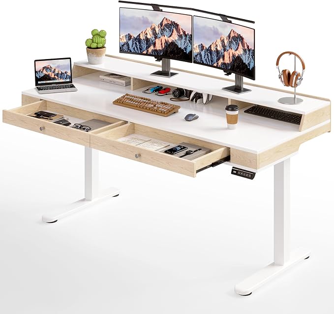 ONBRILL Standing Desk with Drawers, 63x23.6 Inch Electric Stand Up Desk with by ONBRILL
