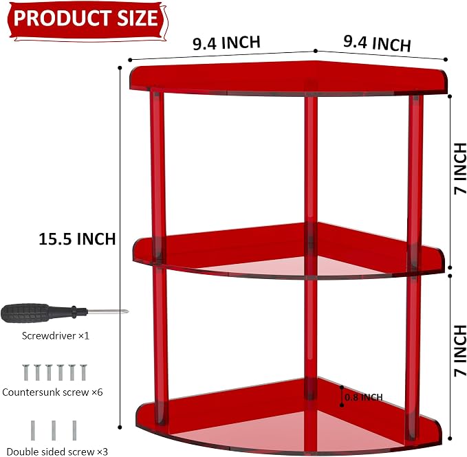 Sezanrpt 3 Tier Acrylic Corner Shelf Organizer Storage 9.5x9.5x15.7 Inch - Image 2