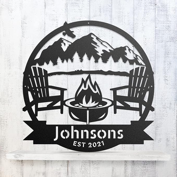 RealSteel Personalized Mountain Campfire Monogram Metal Sign – Custom Family - Image 3