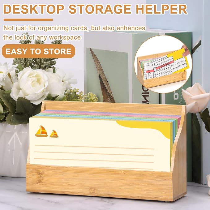 5x8 Inch Index Card Stand Wooden Index Cards Holder Notecard Box Postcard - Image 8