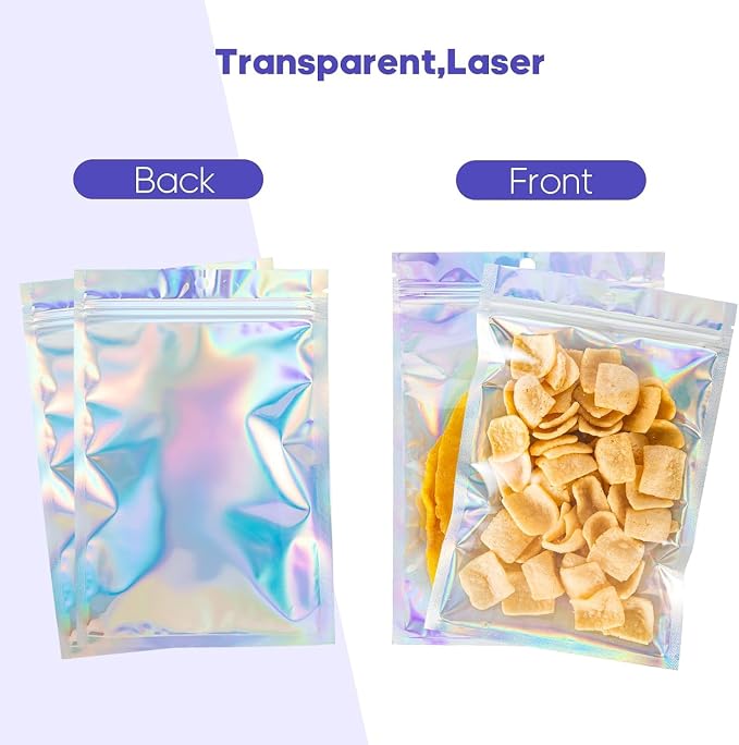 100Pcs Holographic Packaging Bags, 4.7x7 inch Resealable Foil Pouch Mylar - Image 7