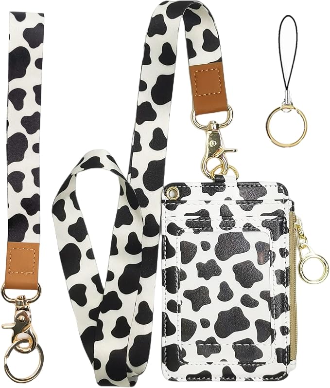 Cow Print Badge Holder, Leather Id Badge Holders by BOLIMOSS