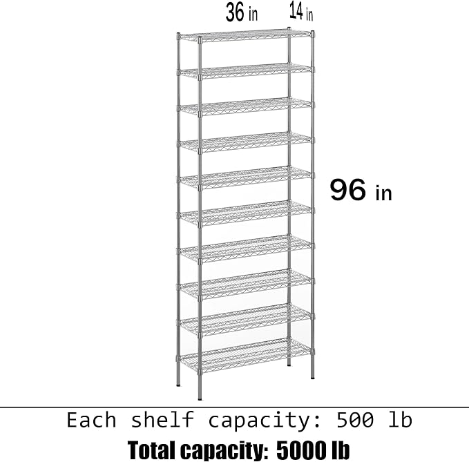 Regal Altair 14" Deep x 36" Wide x 96" Height Wire Shelving Kit | 10-Tier | NSF - Image 3