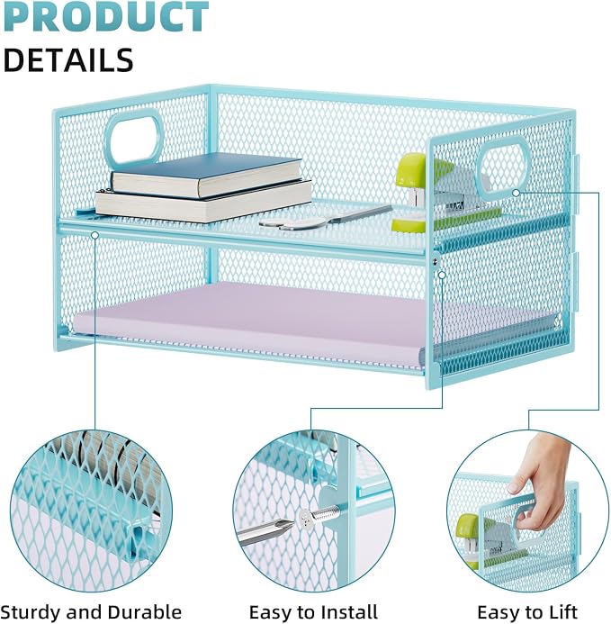 Marbrasse 2 Tier Paper Organizer Letter Tray, Mesh File Organizer - Image 2