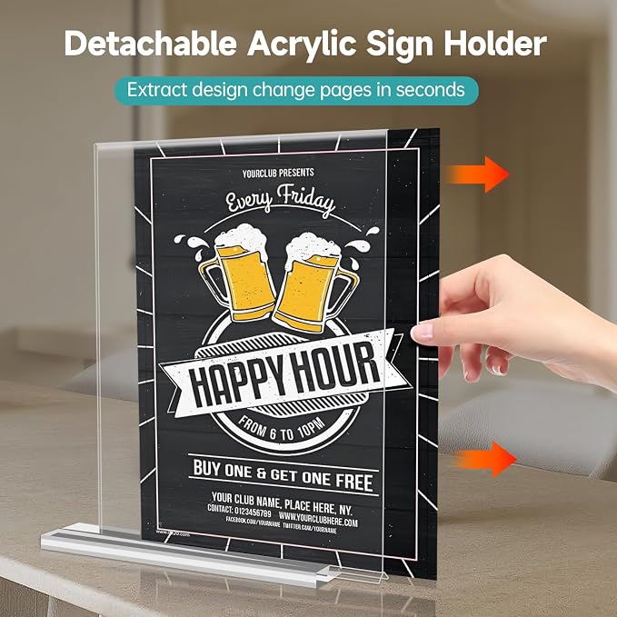 Yeahjiae 3 Pack T-Shaped Acrylic Sign Holder 8.5 x 11, Double Sided Clear Stand - Image 6