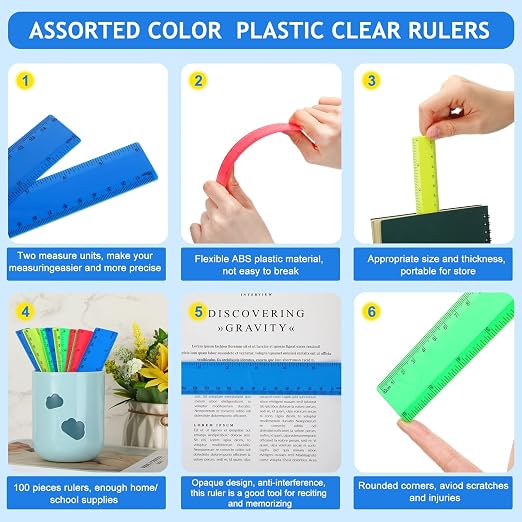 Zonon 100 Pcs 6 Inch Rulers Bulk Plastic Flexible Small Straight Rulers - Image 6
