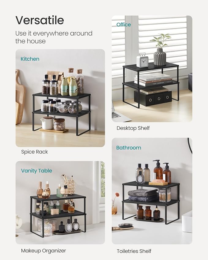 SONGMICS Spice Racks, Countertop Organizers, Shelf Risers, Expandable, Ink - Image 5