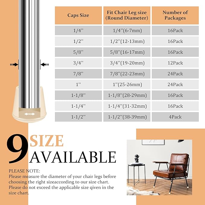 1-1/8" Round Rubber Chair Leg Tips Caps, Chair Leg Floor Protectors, Non-Slip - Image 6