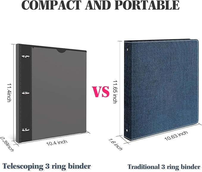 INFUN Telescoping 3 Ring Binder -4PCS-Black, Flexible Round Binder - Image 3