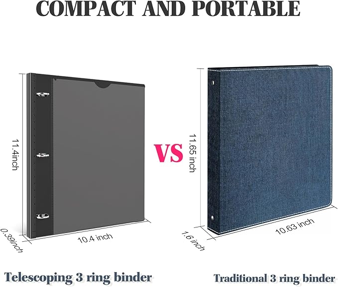 INFUN Telescoping 3 Ring Binder -1PCS-Black, Flexible Round Binder - Image 3
