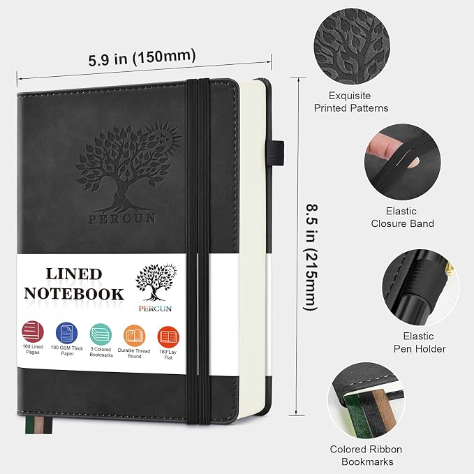 PERCUN Lined Journal Notebook for Men & Women, 160 Pages College Ruled Journal - Image 2