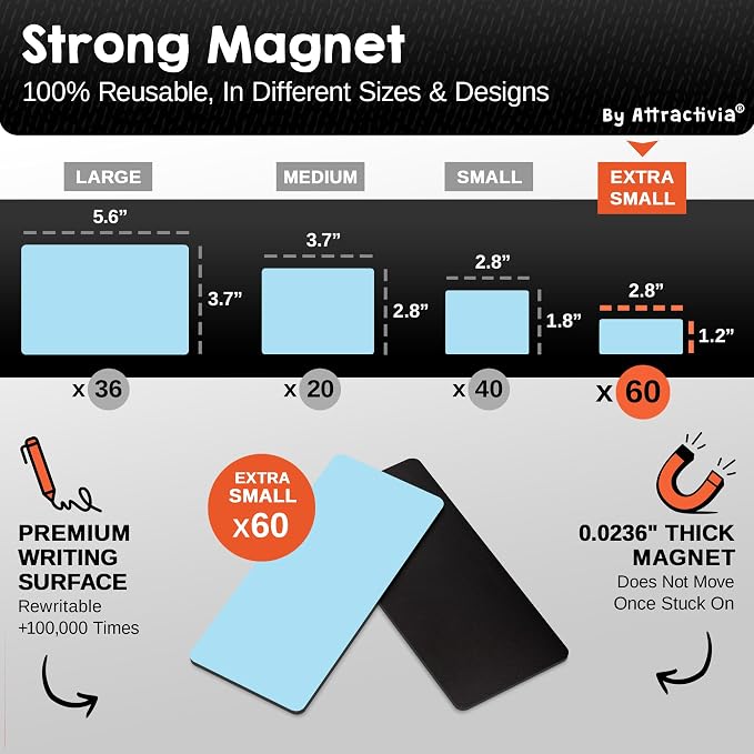 Attractivia Dry Erase Magnetic Labels 2.8 x 1.2 in, Solid Colors, Dry Erase - Image 3