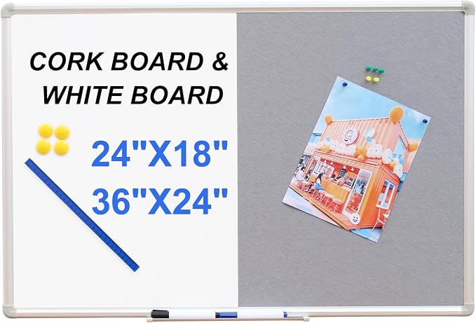 DEVELOP Grey Felt Bulletin & Magnetic Dry Erase Combo Board, 36 x 24 Inch by DEVELOP