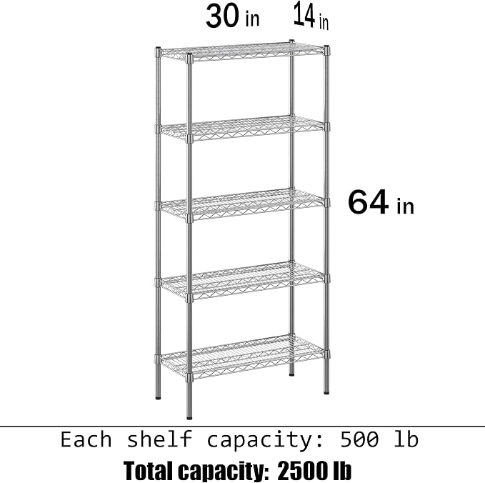 Regal Altair 14" Deep x 30" Wide x 64" Height Wire Shelving Kit | 5-Tier | NSF - Image 3