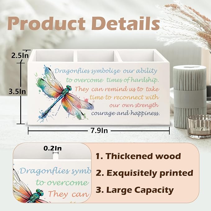 URLLUAE Inspirational Dragonfly Wooden Pen Pencil Holder - Image 6