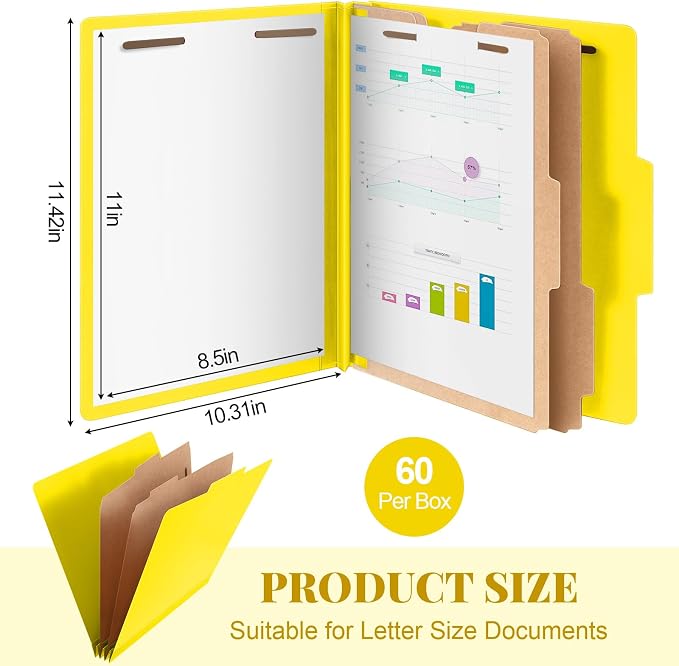 Skyygemm 60 Pcs Classification Folders Letter Size, 2 Divider Pressboard File - Image 2