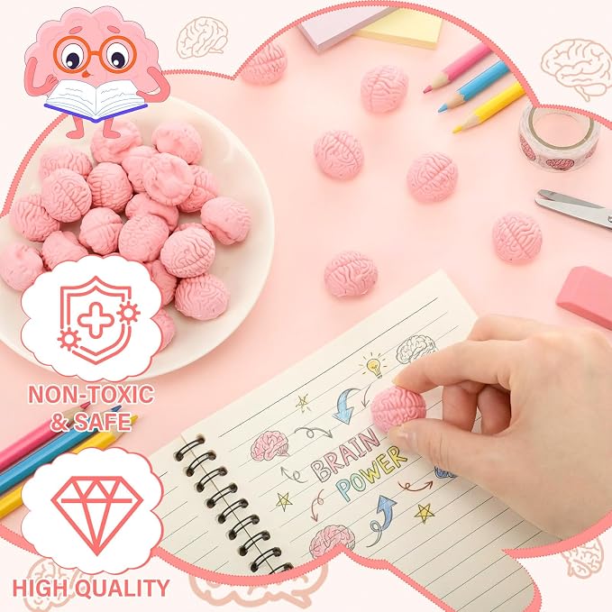 Gilprop 24 Pcs Brain Shaped Erasers Bulk, 1 Inch Mini Halloween Erasers - Image 4