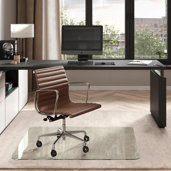 Vitrazza Glass Chair Mat 45” x 53” Superior ¼ Thick, Chiaro Standard Clear by VitrazzaGlassOfficeChairMats