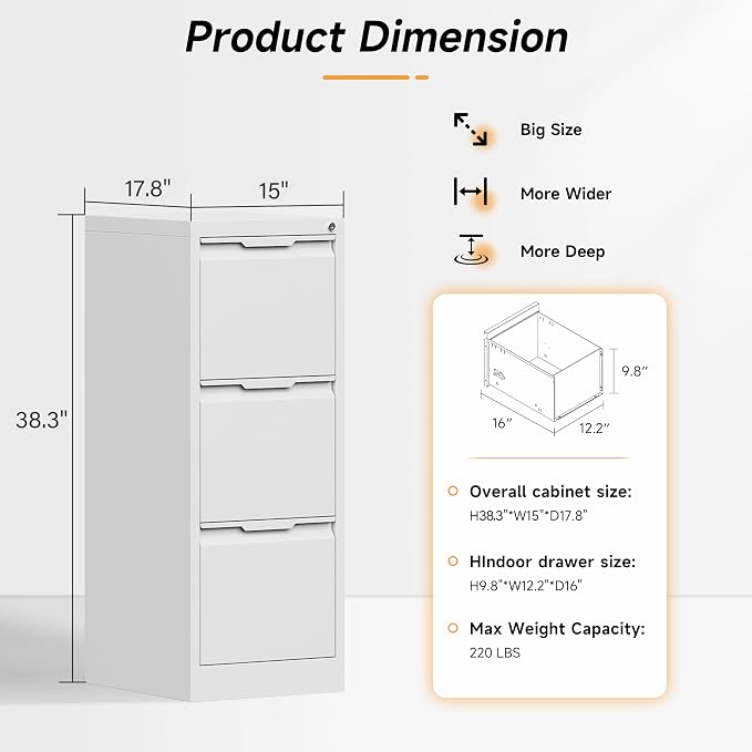 Bestoo 3-Drawer File Cabinet - Image 3