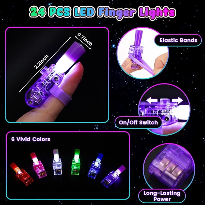 LovesTown 24PCS Space Themed Party Favors, LED Finger Lights - Image 3