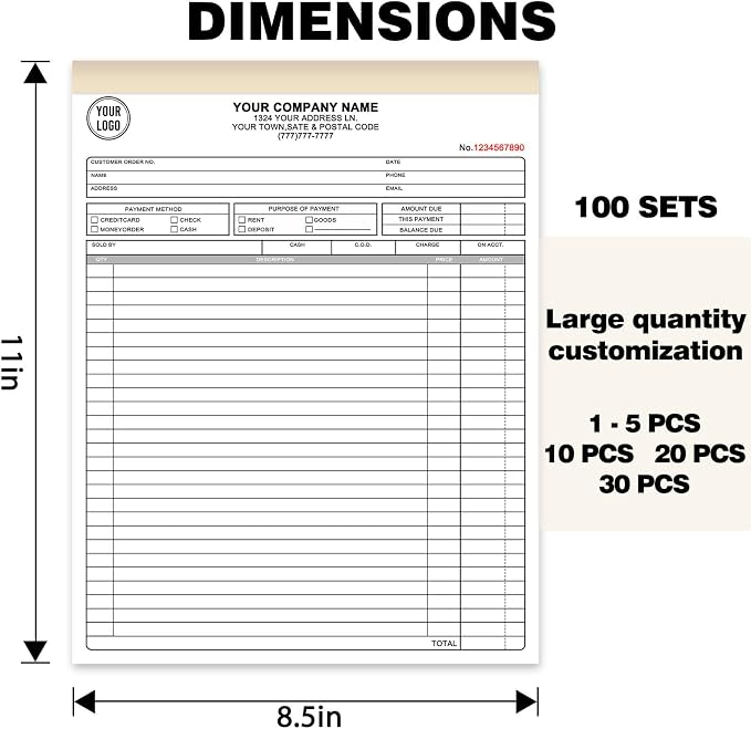Custom Invoice Book with Logo 100 Set Personalized Receipt Books Customized - Image 2