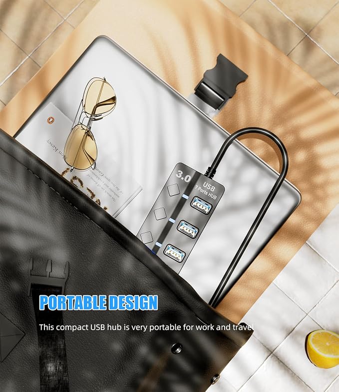 USB 3.0 Hub, PANPEO 7-Port USB Data Hub Splitter - Image 5