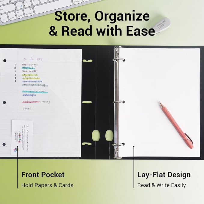 MUKAWA 1 Inch 3 Ring Binder, D-Ring Binder Holds 250 Sheets, PP Cover - Image 3