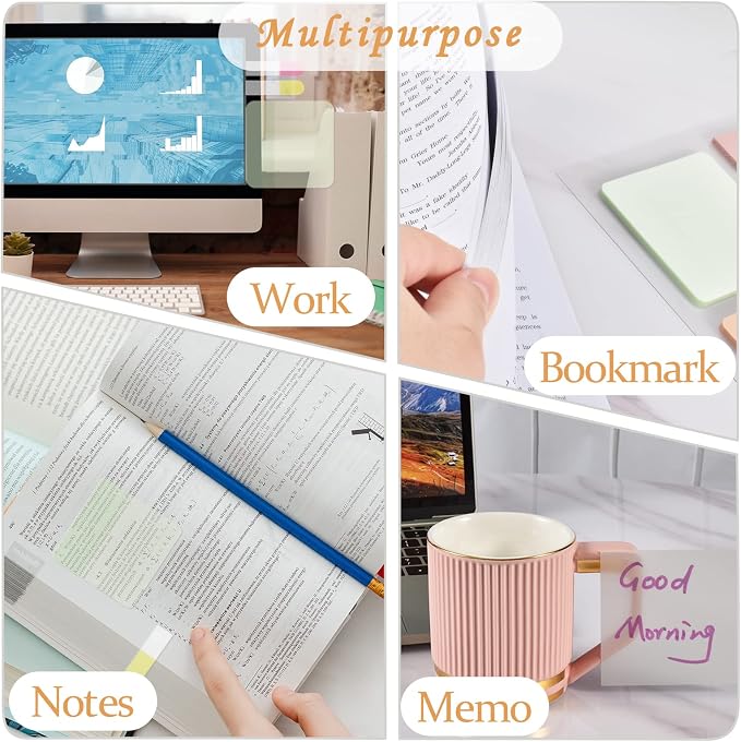 BAYTORY 700 Sheets Pastel Transparent Sticky Notes, Self-Adhesive Translucent - Image 7