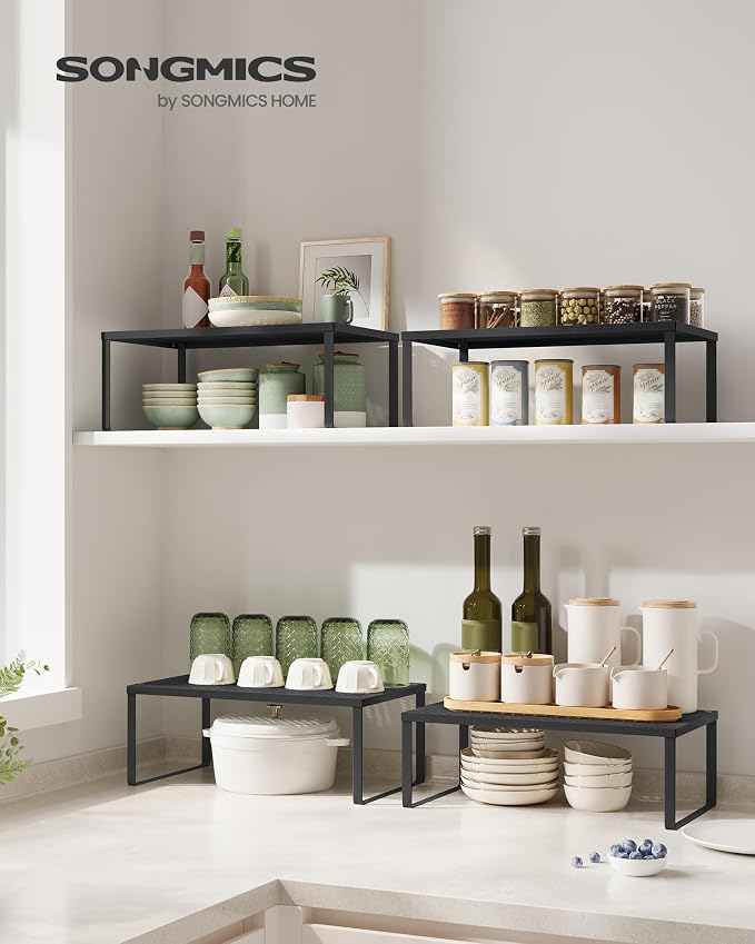 SONGMICS Spice Racks, Countertop Organizers, Shelf Risers, Expandable, Ink - Image 2
