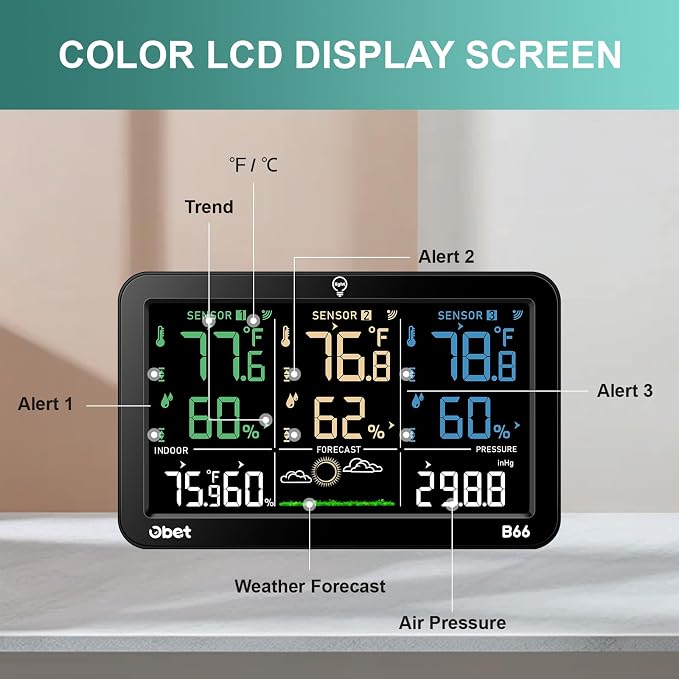 OBET Weather Station Wireless Indoor Outdoor Thermometer Wireless, Color - Image 7