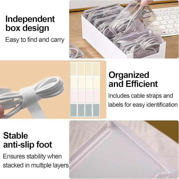 11 Cable Organizer Box with Labels, Cord Storage Organizer - Image 2