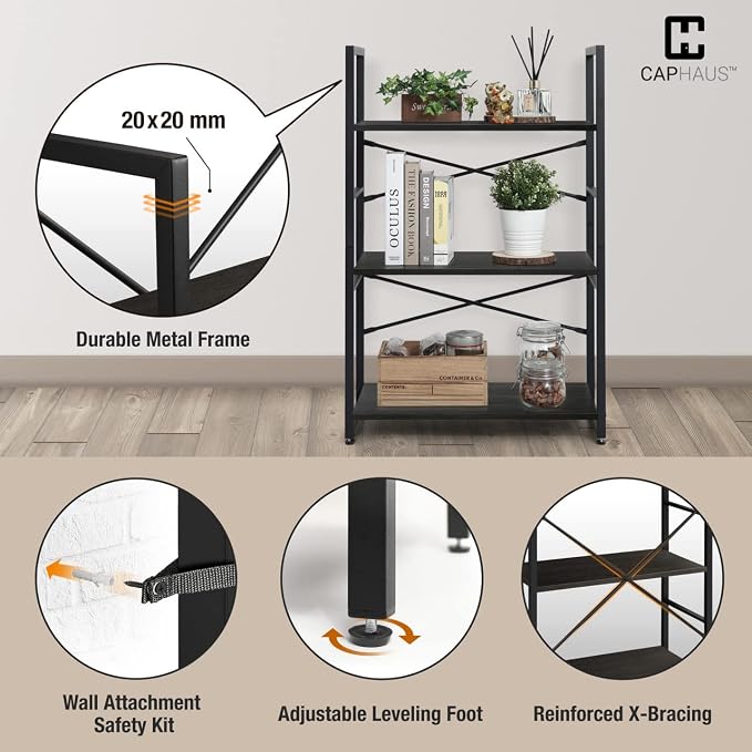 CAPHAUS 2 Tier Small Bookshelf, 24 Inch Width Free Standing Shelf, Bookcase - Image 5