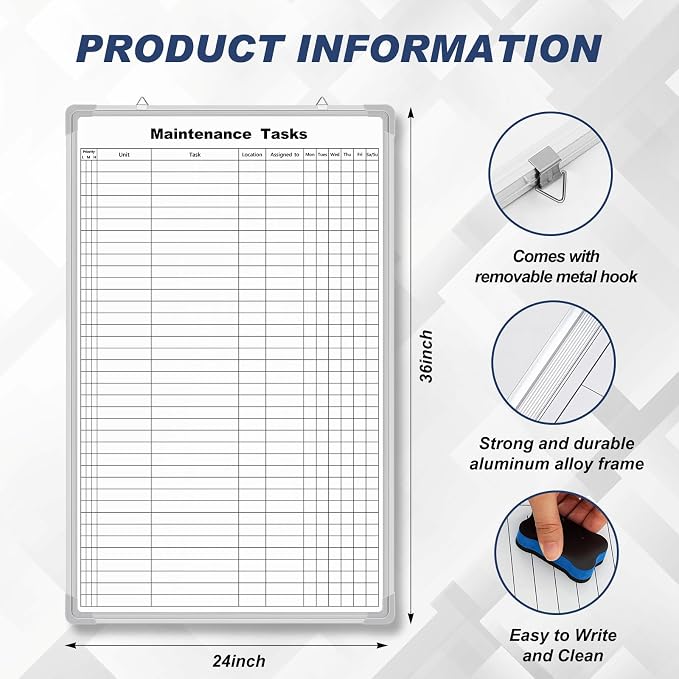 Lined Whiteboard Blank Grid Aluminum Frame Dry Erase Board Reusable Wall - Image 2