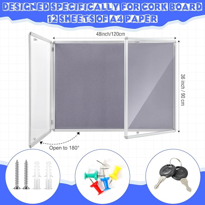 Enclosed Bulletin Board 48" x 36" Weather Resistant Lockable Notice Cork - Image 2