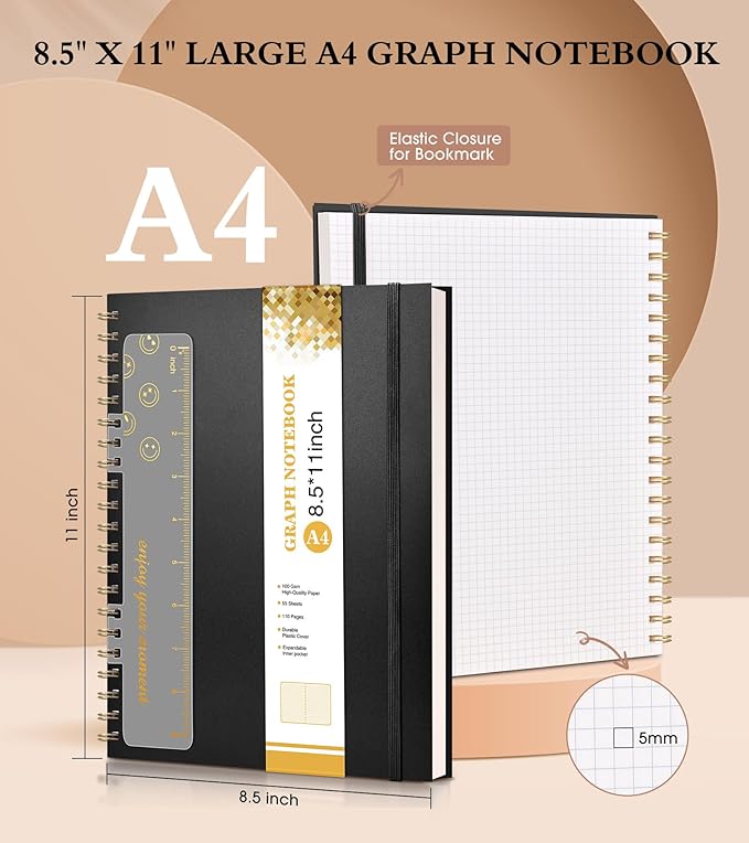 Graph Paper Notebook, Spiral Notebook Journal 8.5” x 11”, A4 Large Grid - Image 2