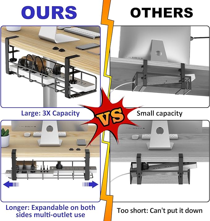 Under Desk Cable Management Tray, 31.5'' No Drill Steel Cable Tray Organizers - Image 2