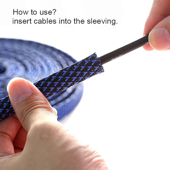 25ft - 1/2 inch PET Expandable Braided Sleeving – BlackBlue – Alex Tech Braided - Image 6