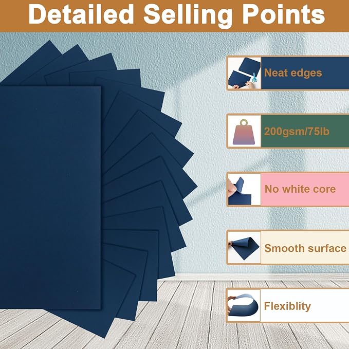 Silunkia 300 Sheets Navy Blue Cardstock 8.5 x 11 Crafts Paper, 75lb Heavyweight - Image 3