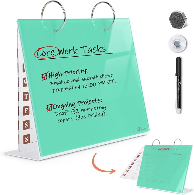 Desktop Glass Dry Erase & Acrylic Aesthetic Calendar Weekly to-do List Combo by TOWON