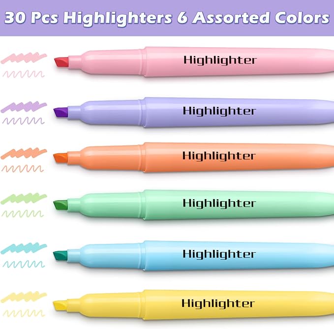 V-Opitos 30 Pack Highlighter in 6 Pastel Colors, No Bleed Highlighters - Image 3