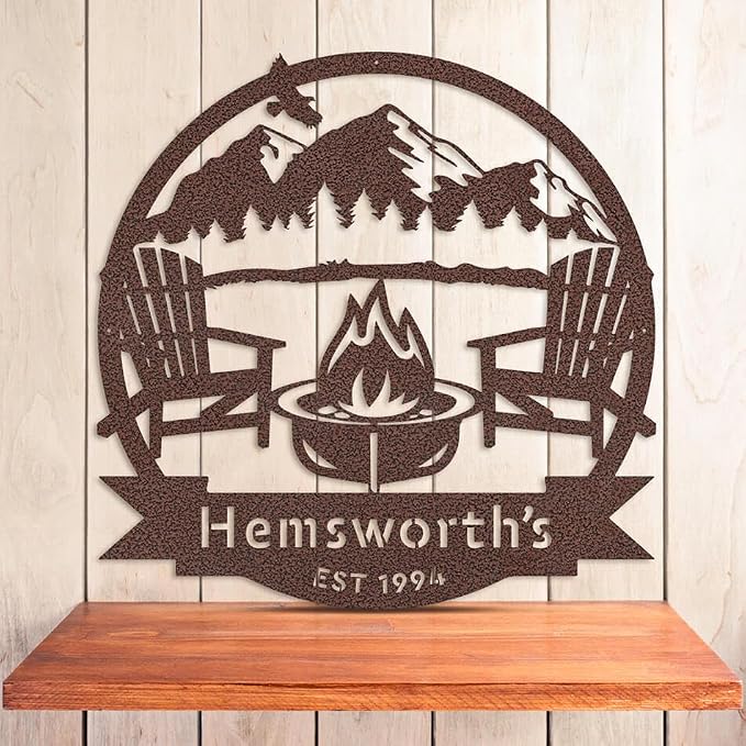 RealSteel Personalized Mountain Campfire Monogram Metal Sign – Custom Family - Image 2