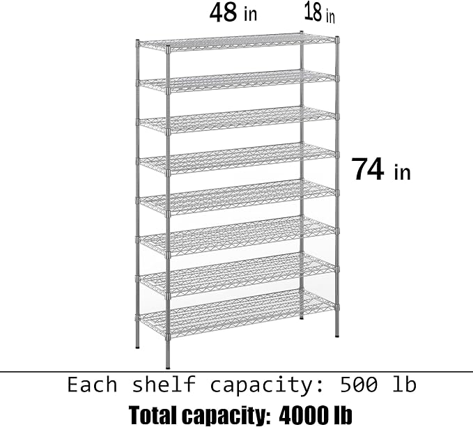 Regal Altair 18" Deep x 48" Wide x 74" Height Wire Shelving Kit | 8-Tier | NSF - Image 3