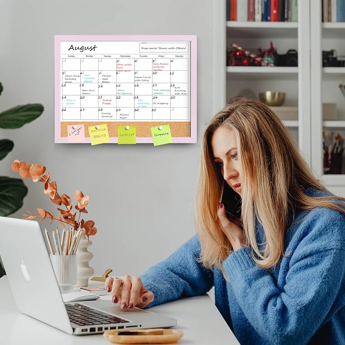 Dry Erase Calendar Cork Board Combo, 17x13 Inches Calendar Whiteboard - Image 7