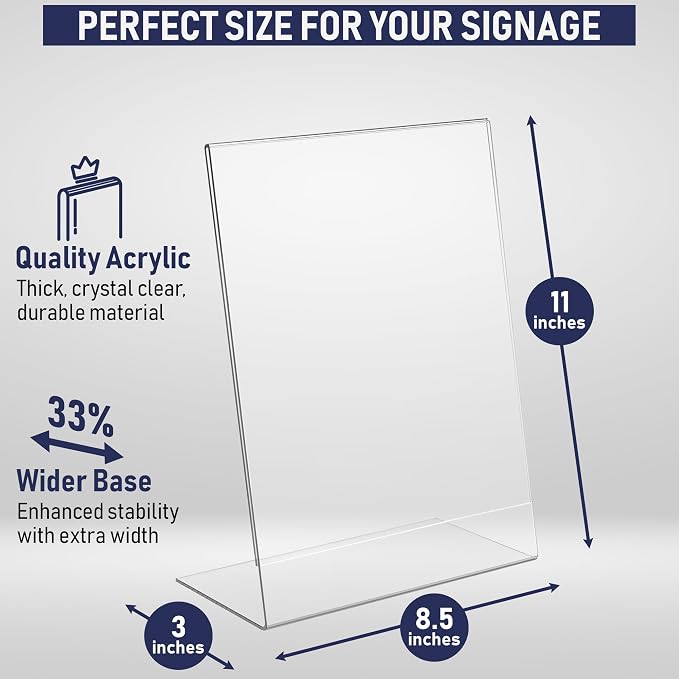 Slant Back Acrylic Sign Holder 8.5 x 11 Inches, Portrait Ad Frame and Flyer - Image 2