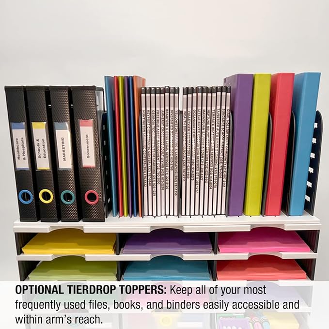 Desktop Organizer 6 Letter Tray Sorter Plus Riser Storage Base & 3 Supply - Image 7