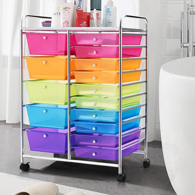 HAPPYGRILL 15-Drawer Rolling Cart, Storage Carts - Image 3