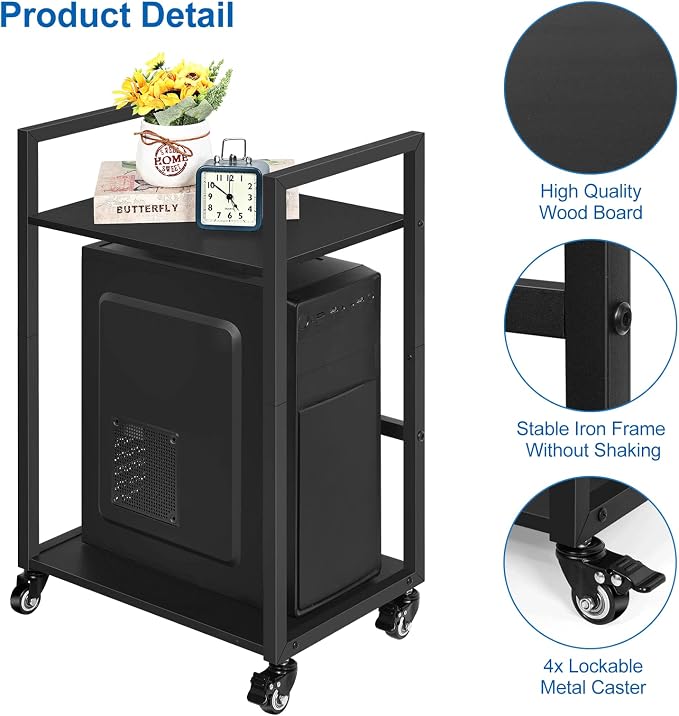 SEHERTIWY 2 Tier Computer Tower Stand, Mobile PC Tower Stand - Image 4