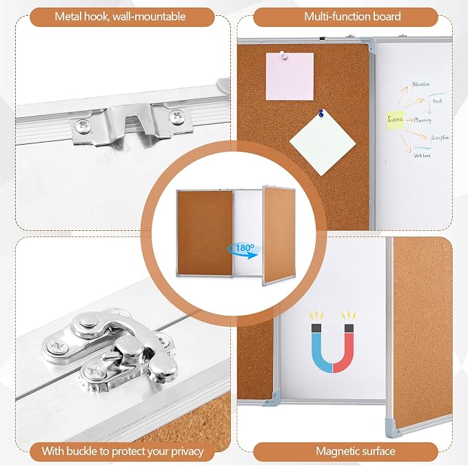 Mooliwe 72"x24" Tri-fold Cork Board Whiteboard, Foldable Combination Magnetic - Image 3