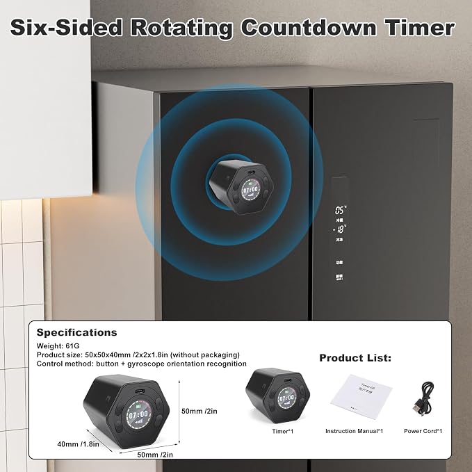 Pomodoro Productivity Timer Cube, Flip Clock, Pause & Resume, Magnetic - Image 2